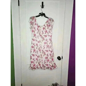 Size Junior's Large No Boundaries Y2K White/Pink Polka Dot Floral Dress